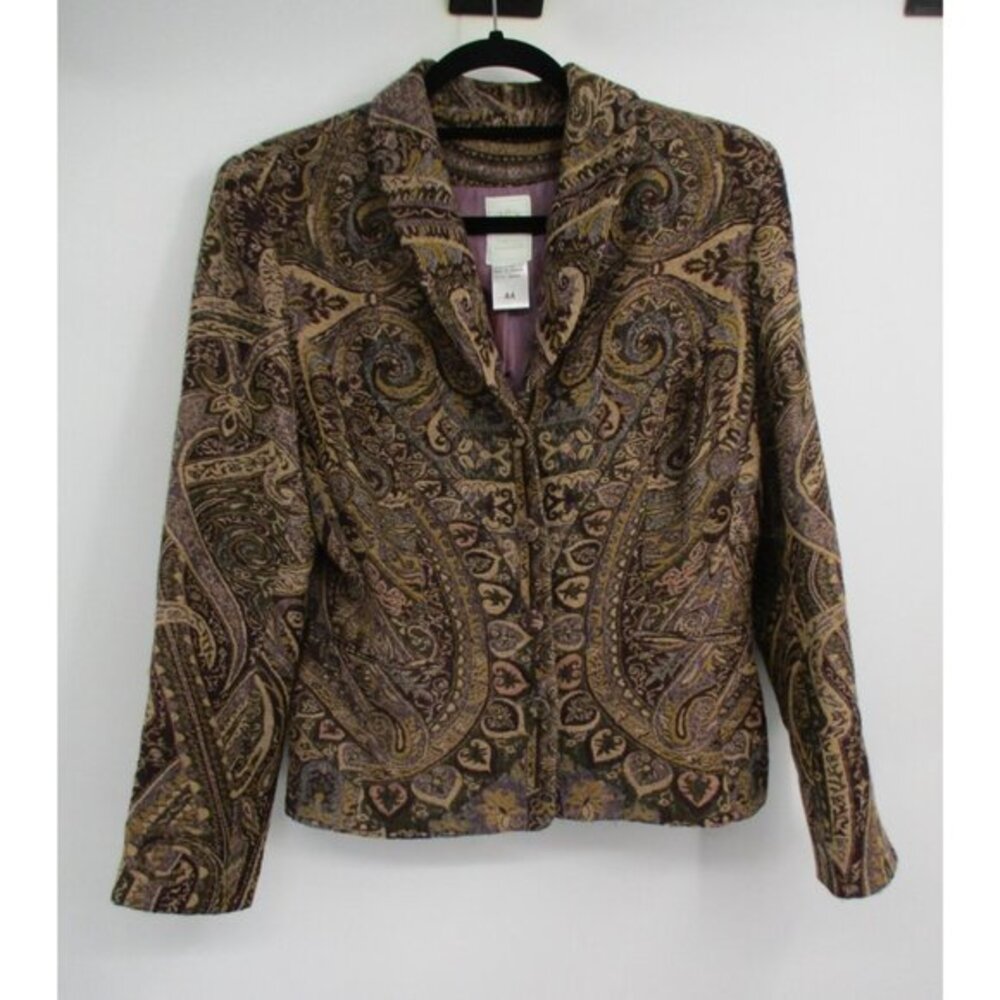 Paule Vasseur Womens Wool Jacket Blazer Size 44 US 34 Floral Lined Paisley